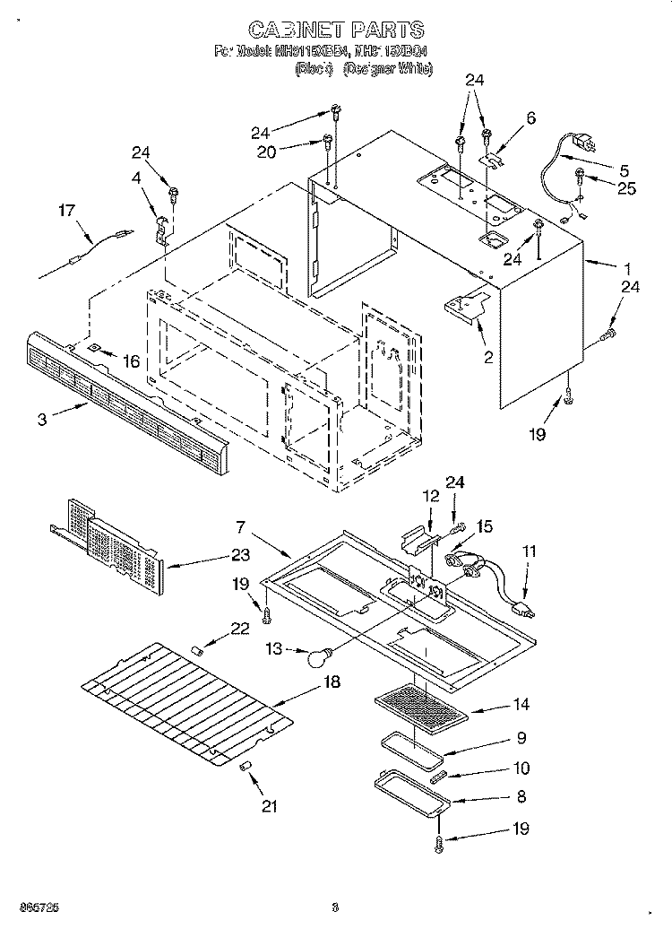 CABINET Diagram and Parts List for MH9115XBQ4  Whirlpool Microwave