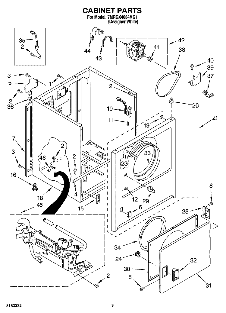 CABINET PARTS Diagram and Parts List for 7MRGX4634MQ1  Roper Dryer