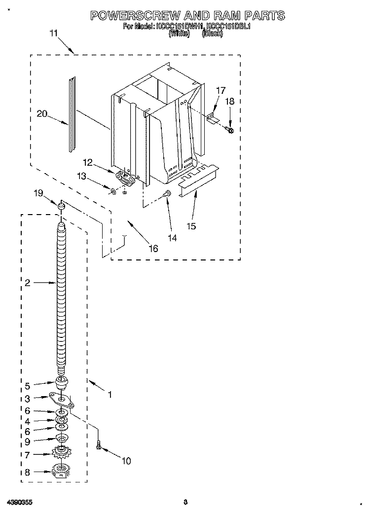 POWERSCREW AND RAM Diagram and Parts List for KCCC151DBL1  KitchenAid Trash Compactor