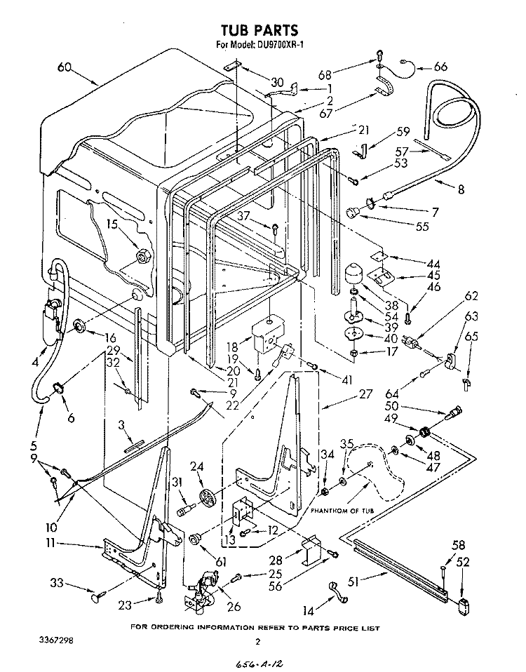 TUB, LITERATURE AND OPTIONAL Diagram and Parts List for DU9700XR1  Whirlpool Dishwasher