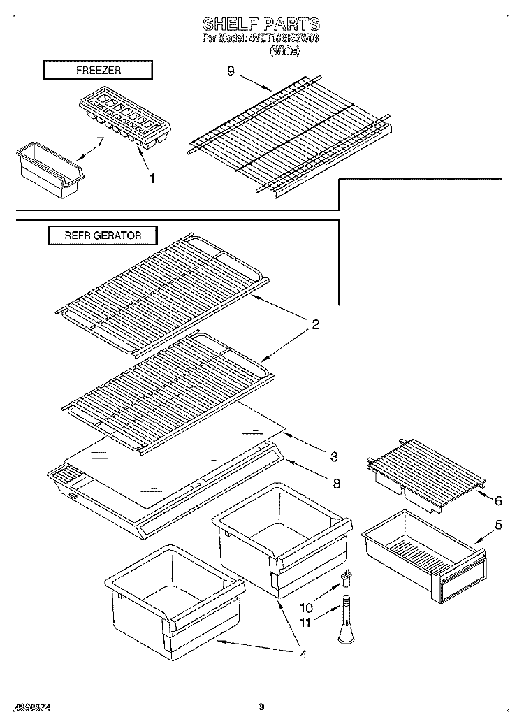 SHELF Diagram and Parts List for 4VET18GKGW00  Whirlpool Refrigerator