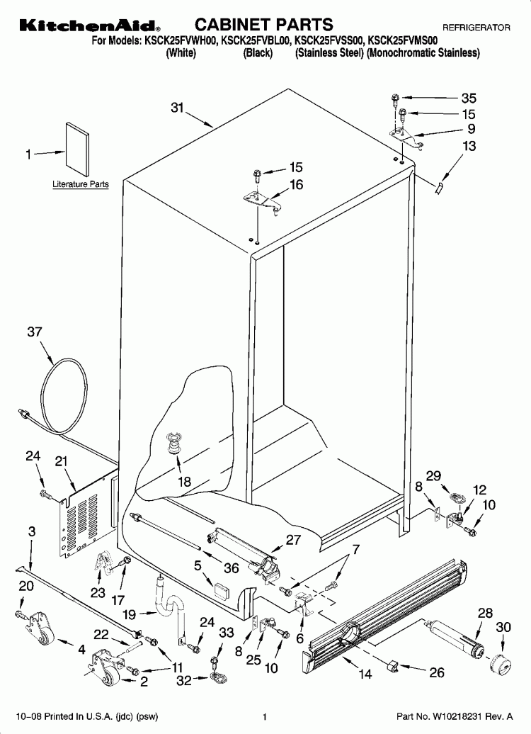 CABINET PARTS Diagram and Parts List for KSCK25FVMS00  KitchenAid Refrigerator
