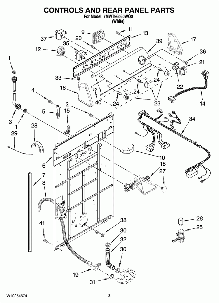 CONTROLS AND REAR PANEL PARTS Diagram and Parts List for 7MWT96560WQ0  Whirlpool Washer