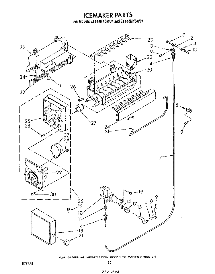 ICEMAKER , LIT/OPTIONAL Diagram and Parts List for ET14JMXSW04  Whirlpool Refrigerator