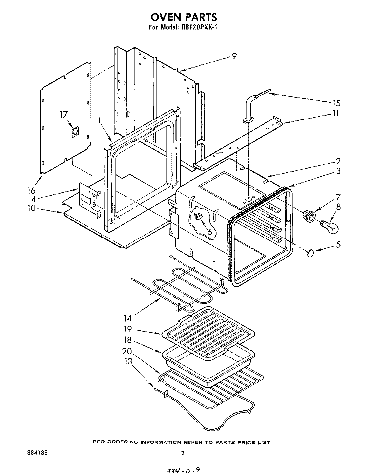 OVEN Diagram and Parts List for RB120PXK1  Whirlpool Wall Oven
