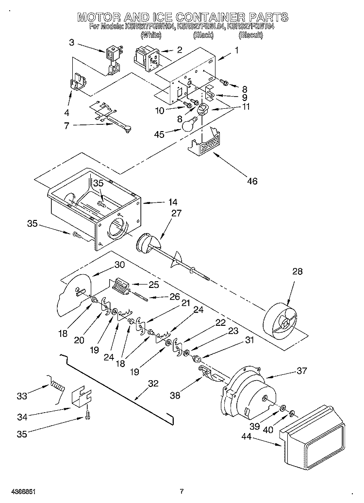 MOTOR AND ICE CONTAINER Diagram and Parts List for KSRS27FGBL04  KitchenAid Refrigerator