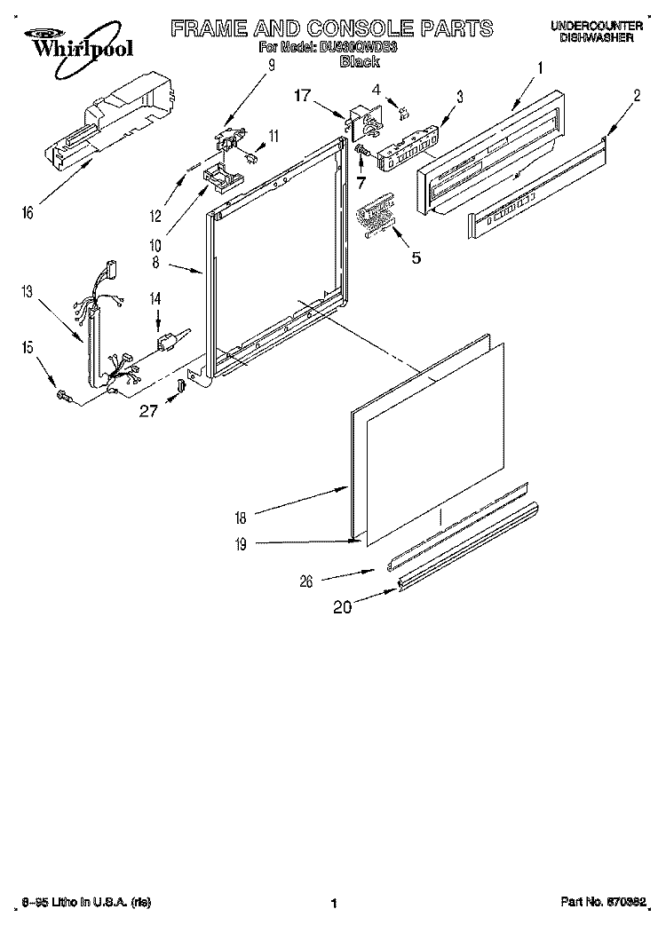 FRAME AND CONSOLE Diagram and Parts List for DU930QWDB3  Whirlpool Dishwasher