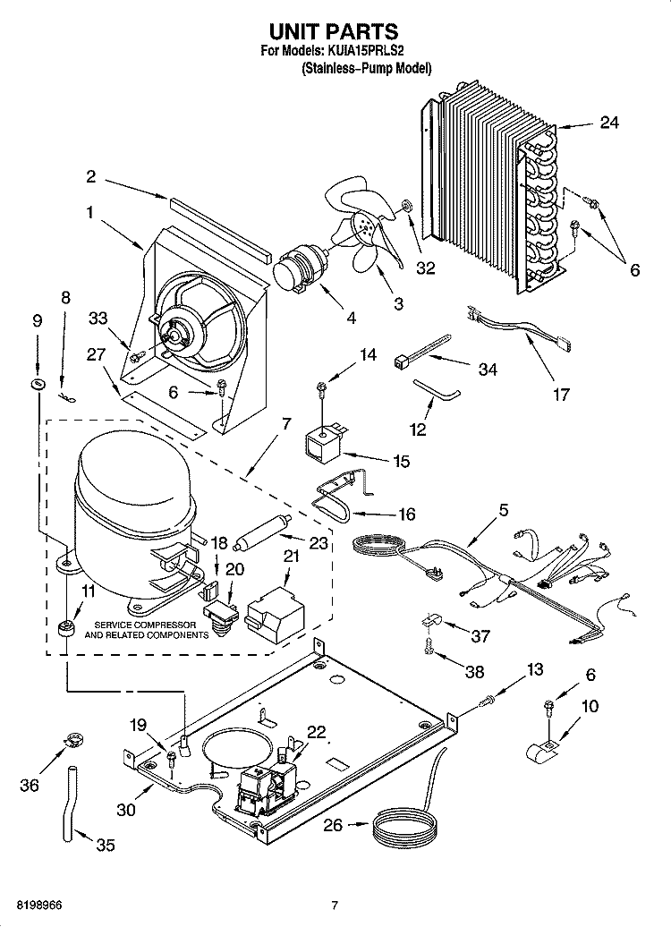 UNIT PARTS, OPTIONAL PARTS Diagram and Parts List for KUIA15PRLS2  KitchenAid Ice Maker