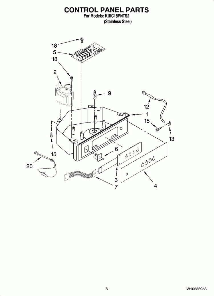 CONTROL PANEL PARTS Diagram and Parts List for KUIC18PNTS2  KitchenAid Ice Maker