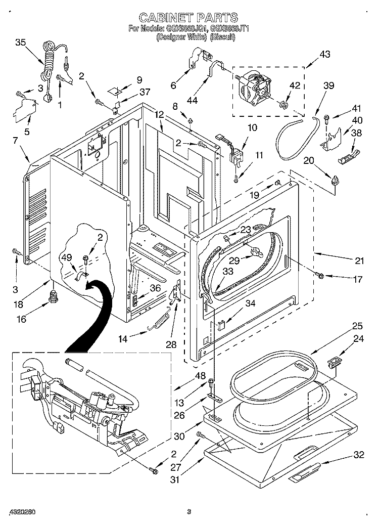 CABINET Diagram and Parts List for GGX9868JT1  Whirlpool Dryer