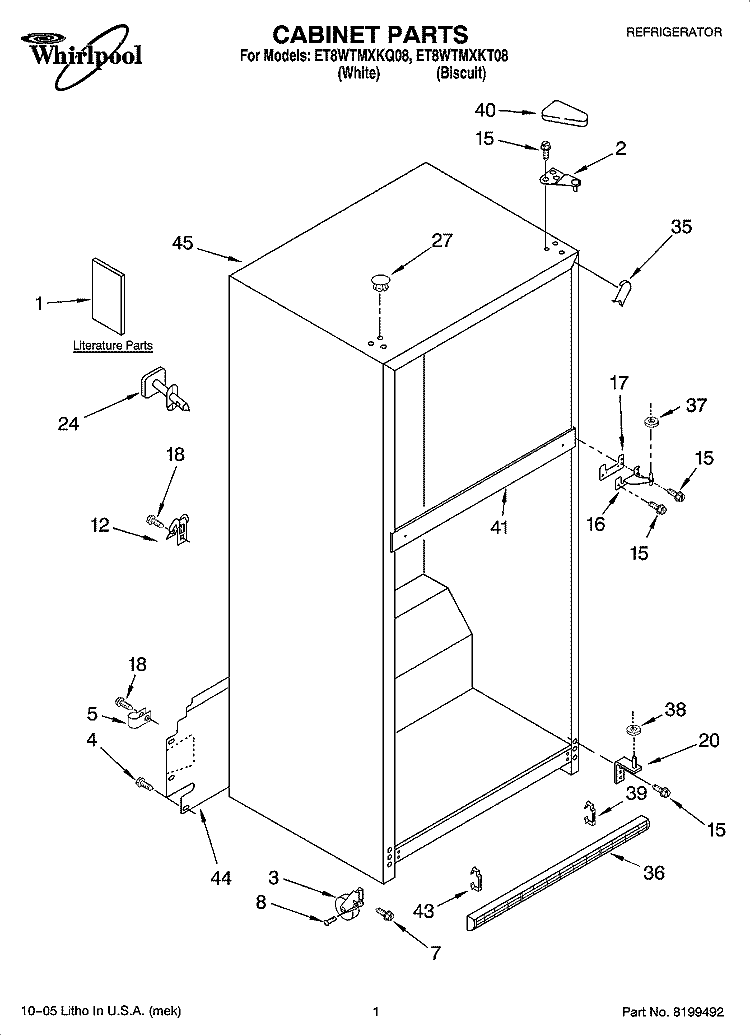 CABINET PARTS Diagram and Parts List for ET8WTMXKT08  Whirlpool Refrigerator