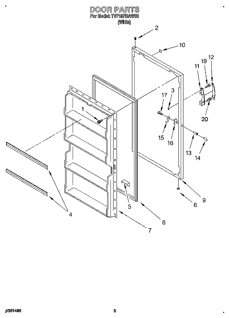 DOOR Diagram and Parts List for TVF15FRAW00  Whirlpool Freezer