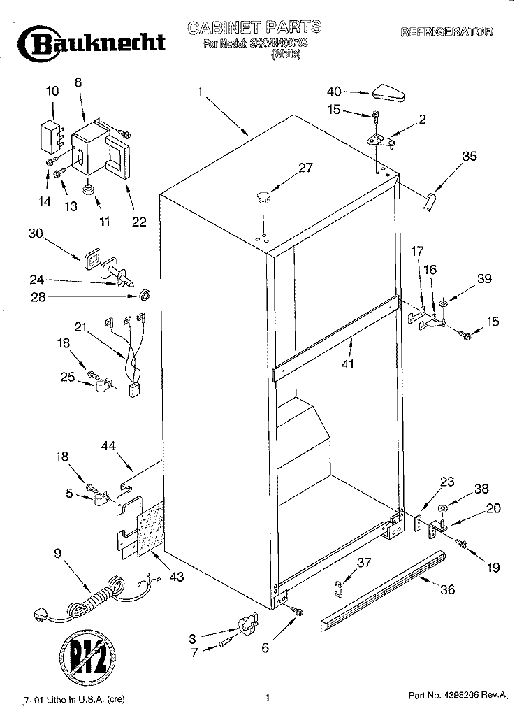 CABINET Diagram and Parts List for 3XKVN490F03  Whirlpool Refrigerator