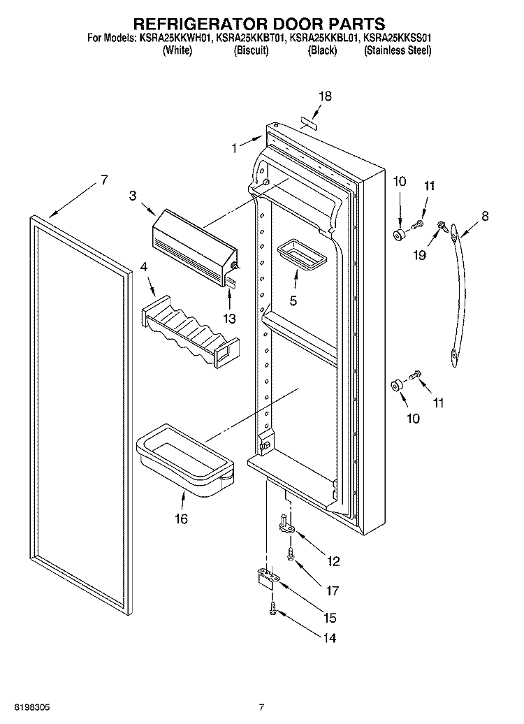 REFRIGERATOR DOOR PARTS Diagram and Parts List for KSRA25KKSS01  KitchenAid Refrigerator