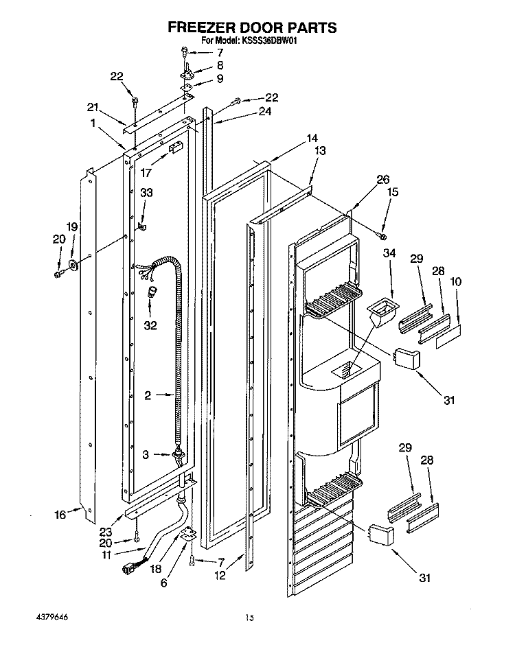 FREEZER DOOR Diagram and Parts List for KSSS36DBW01  KitchenAid Refrigerator