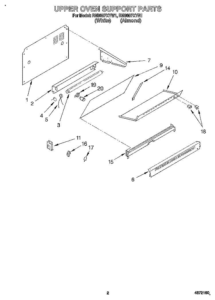UPPER OVEN SUPPORT Diagram and Parts List for RM980PXYN1  Whirlpool Microwave Oven Combo
