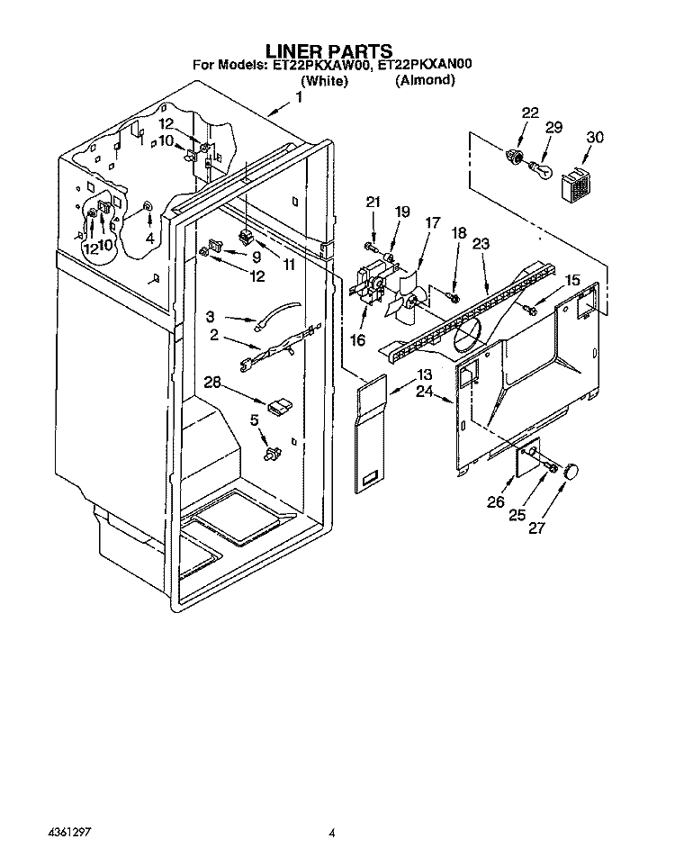 LINER Diagram and Parts List for ET22PKXAN00  Whirlpool Refrigerator
