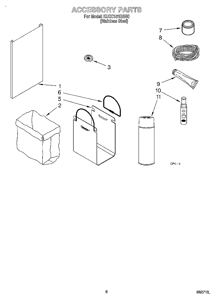 ACCESSORY Diagram and Parts List for KUCC151GSS0  KitchenAid Trash Compactor
