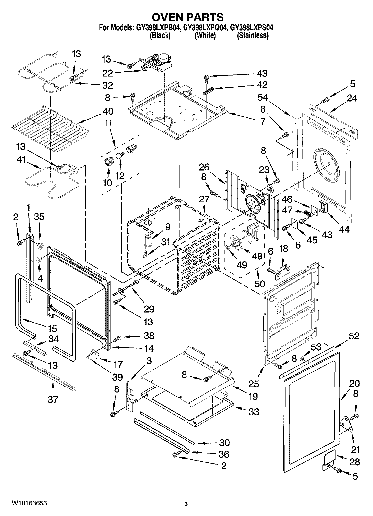 OVEN PARTS Diagram and Parts List for GY398LXPQ04  Whirlpool Range
