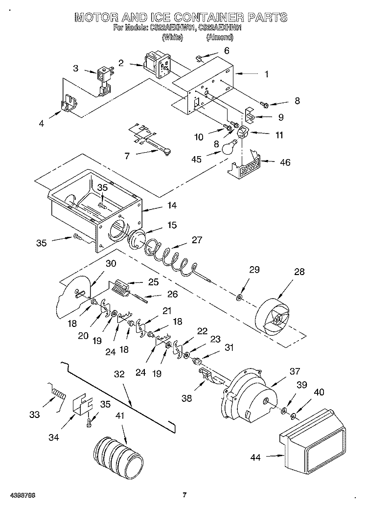 MOTOR AND ICE CONTAINER Diagram and Parts List for CS22AEXHN01  Crosley Refrigerator
