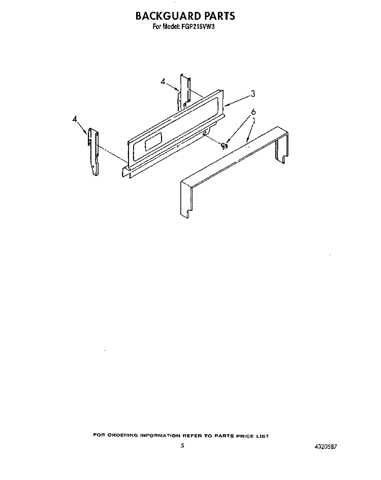 BACKGUARD Diagram and Parts List for FGP215VW3  Roper Range