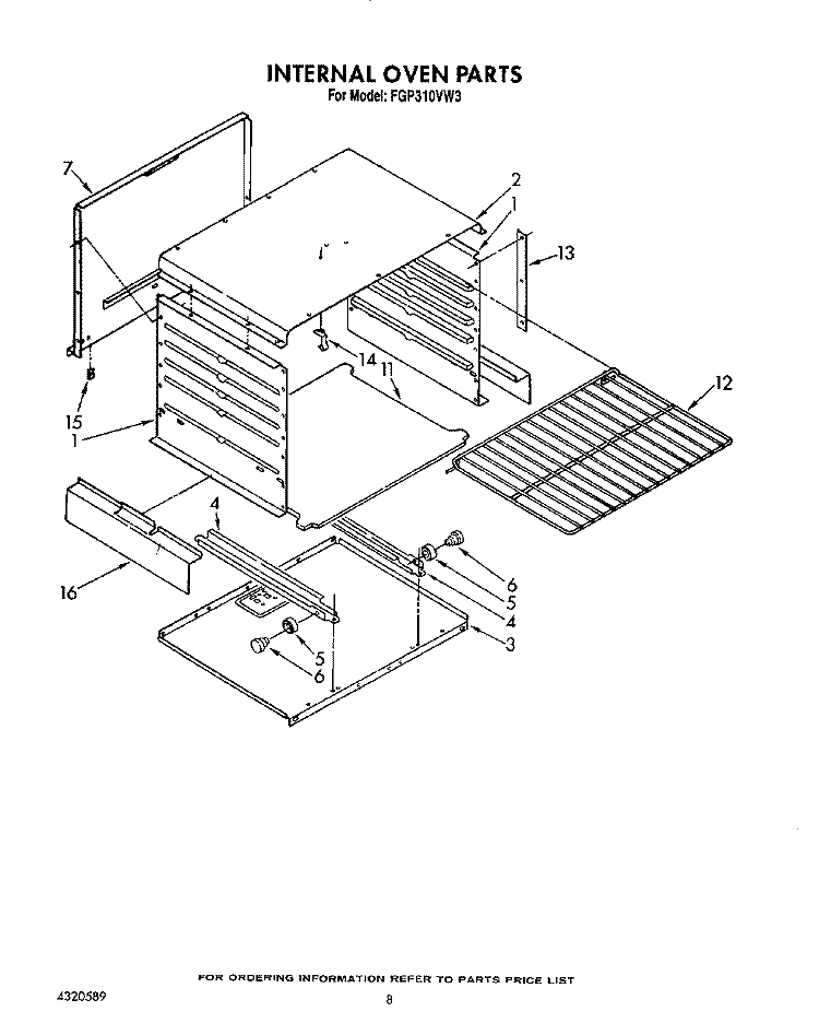 INTERNAL OVEN Diagram and Parts List for FGP310VL3  Roper Range