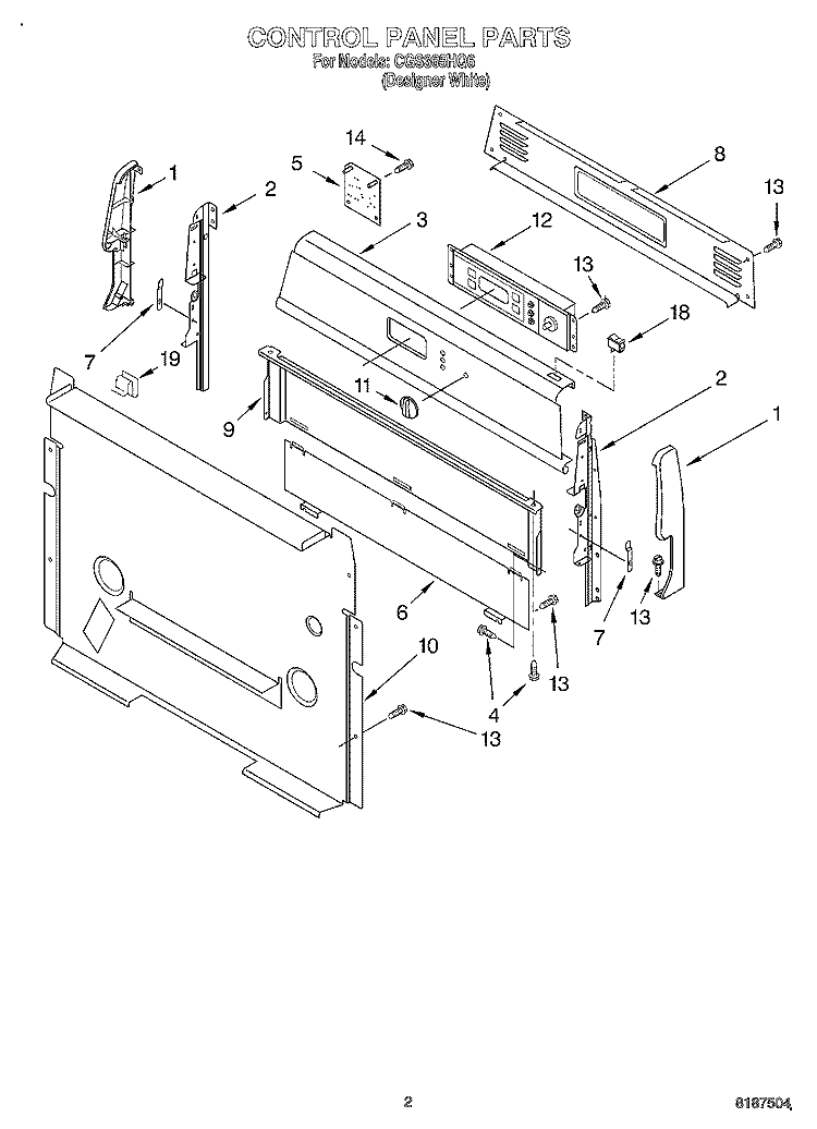 CONTROL PANEL Diagram and Parts List for CGS365HQ6  Crosley Range