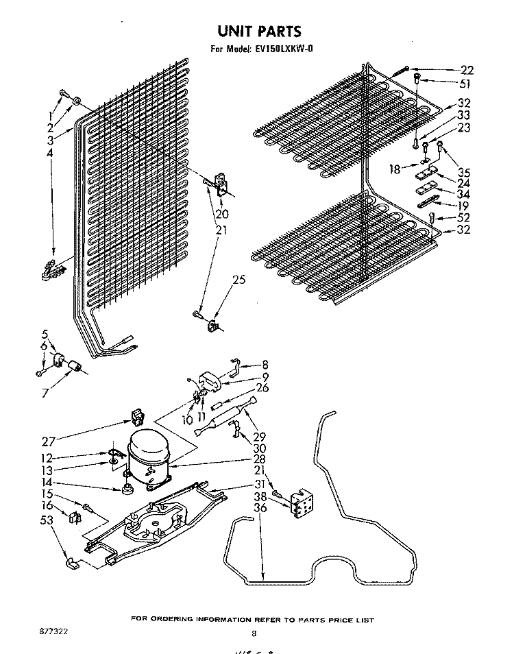UNIT Diagram and Parts List for EV150LXKW0  Whirlpool Freezer