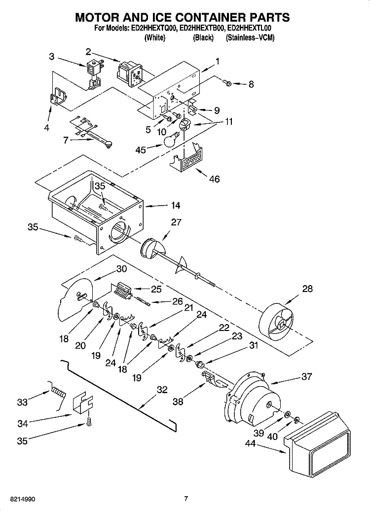 MOTOR AND ICE CONTAINER PARTS Diagram and Parts List for ED2HHEXTL00  Whirlpool Refrigerator