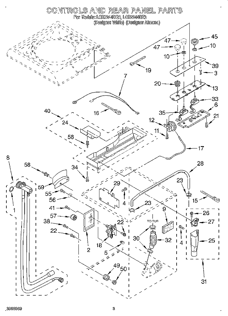 CONTROLS AND REAR PANEL Diagram and Parts List for LCR7244DQ3  Whirlpool Washer