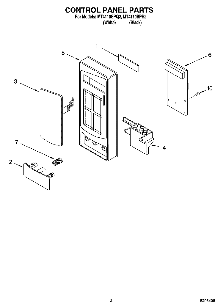 CONTROL PANEL PARTS Diagram and Parts List for MT4110SPQ2  Whirlpool Microwave