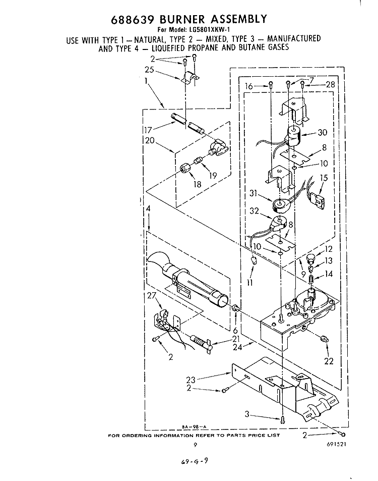688639 BURNER ASSEMBLY Diagram and Parts List for LG5801XKW1  Whirlpool Dryer