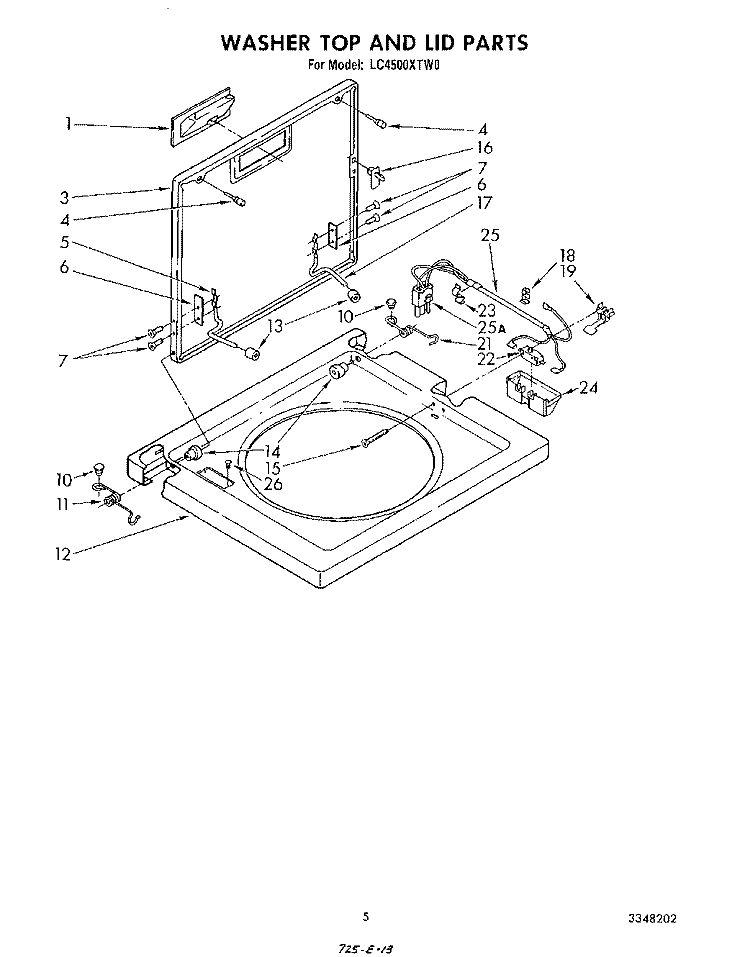WASHER TOP AND LID Diagram and Parts List for LC4500XTW0  Whirlpool Washer