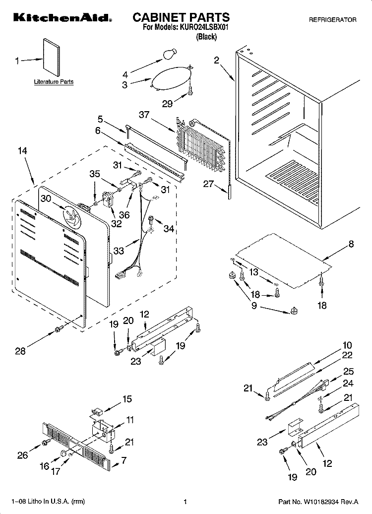 CABINET PARTS Diagram and Parts List for KURO24LSBX01  KitchenAid Refrigerator