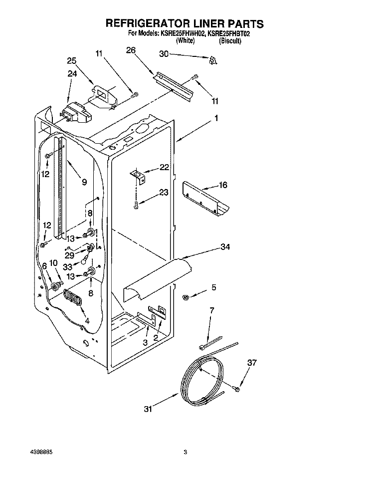 REFRIGERATOR LINER Diagram and Parts List for KSRE25FHWH02  KitchenAid Refrigerator