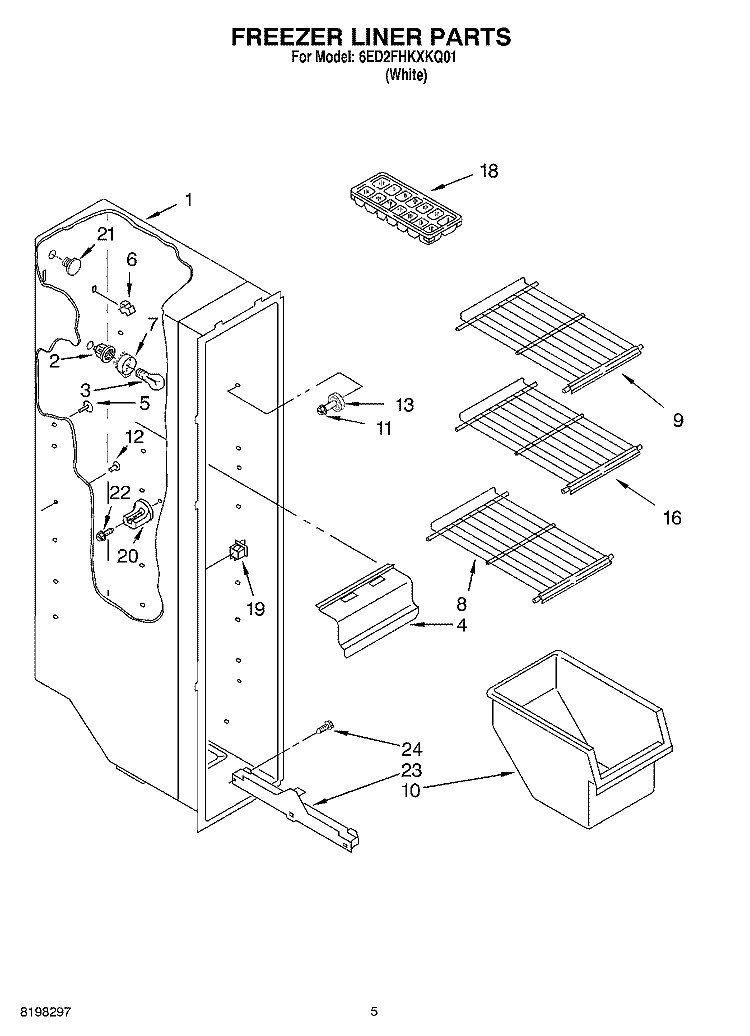 FREEZER LINER Diagram and Parts List for 6ED2FHKXKQ01  Whirlpool Refrigerator