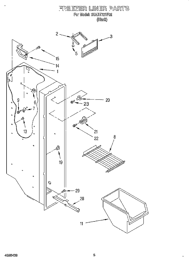 FREEZER LINER Diagram and Parts List for 3XART721F02  Whirlpool Refrigerator