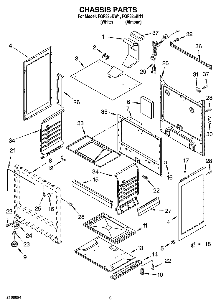 CHASSIS PARTS Diagram and Parts List for FGP325KN1  Roper Range