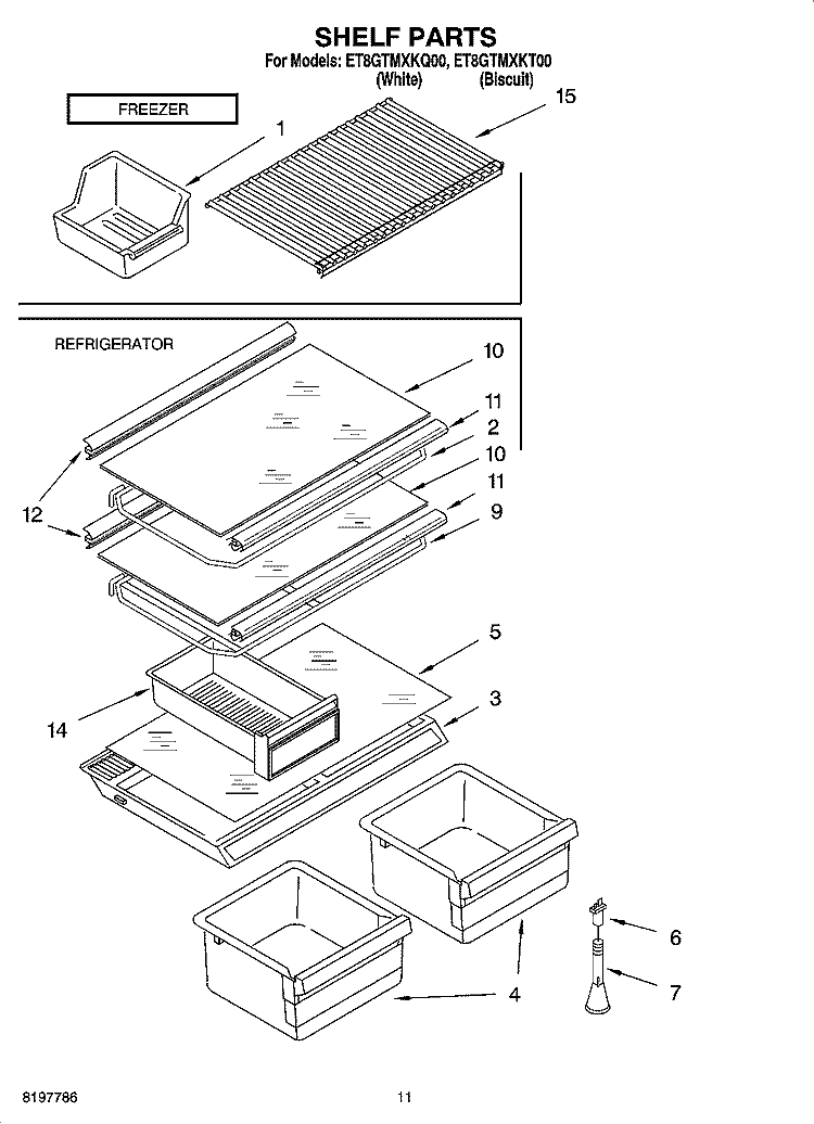 SHELF PARTS, OPTIONAL PARTS Diagram and Parts List for ET8GTMXKT00  Whirlpool Refrigerator