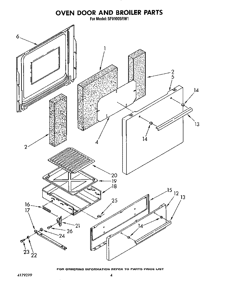 OVEN DOOR AND BROILER Diagram and Parts List for SF0100SRW1  Whirlpool Range