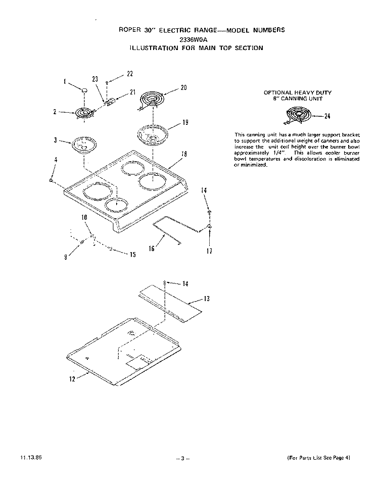 POWER LOCK Diagram and Parts List for 2336W0A  Roper Range