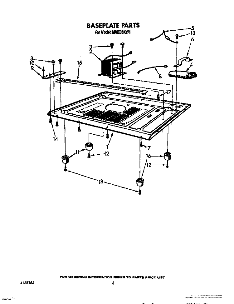 BASEPLATE Diagram and Parts List for MME08XW1  Roper Microwave