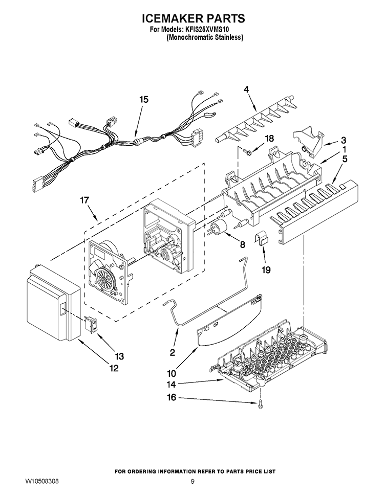 ICEMAKER PARTS Diagram and Parts List for KFIS25XVMS10  KitchenAid Refrigerator