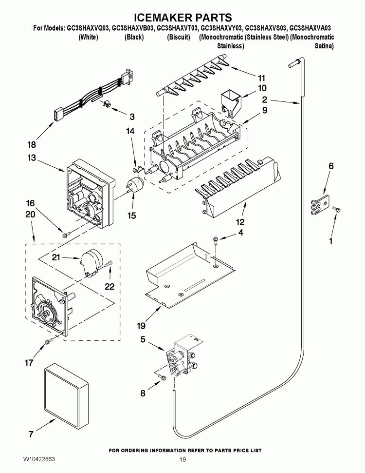 ICEMAKER PARTS Diagram and Parts List for GC3SHAXVA03  Whirlpool Refrigerator