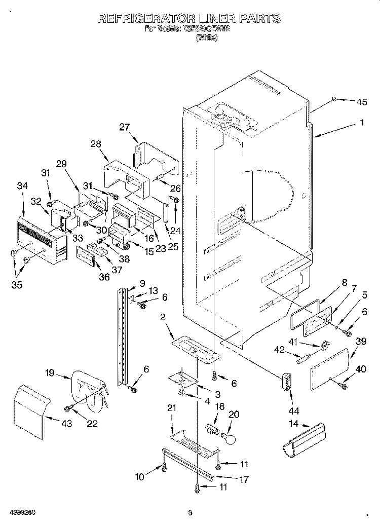 REFRIGERATOR LINER Diagram and Parts List for KSFS20QEWH2  KitchenAid Refrigerator