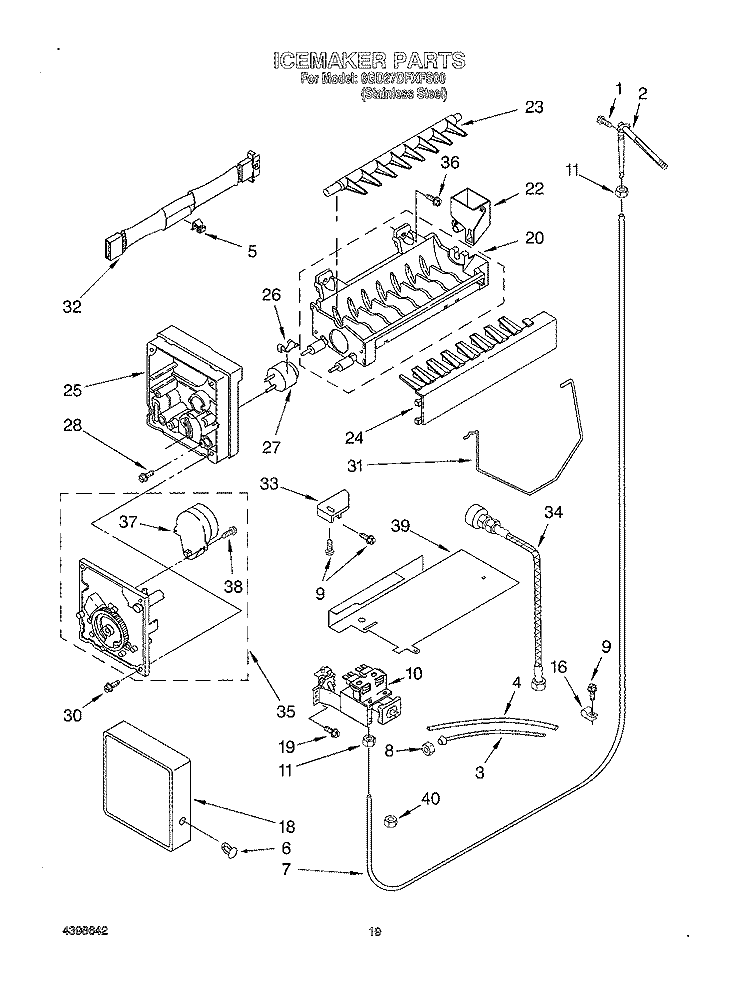 ICE MAKER, OPTIONAL Diagram and Parts List for 6GD27DFXFS00  Whirlpool Refrigerator