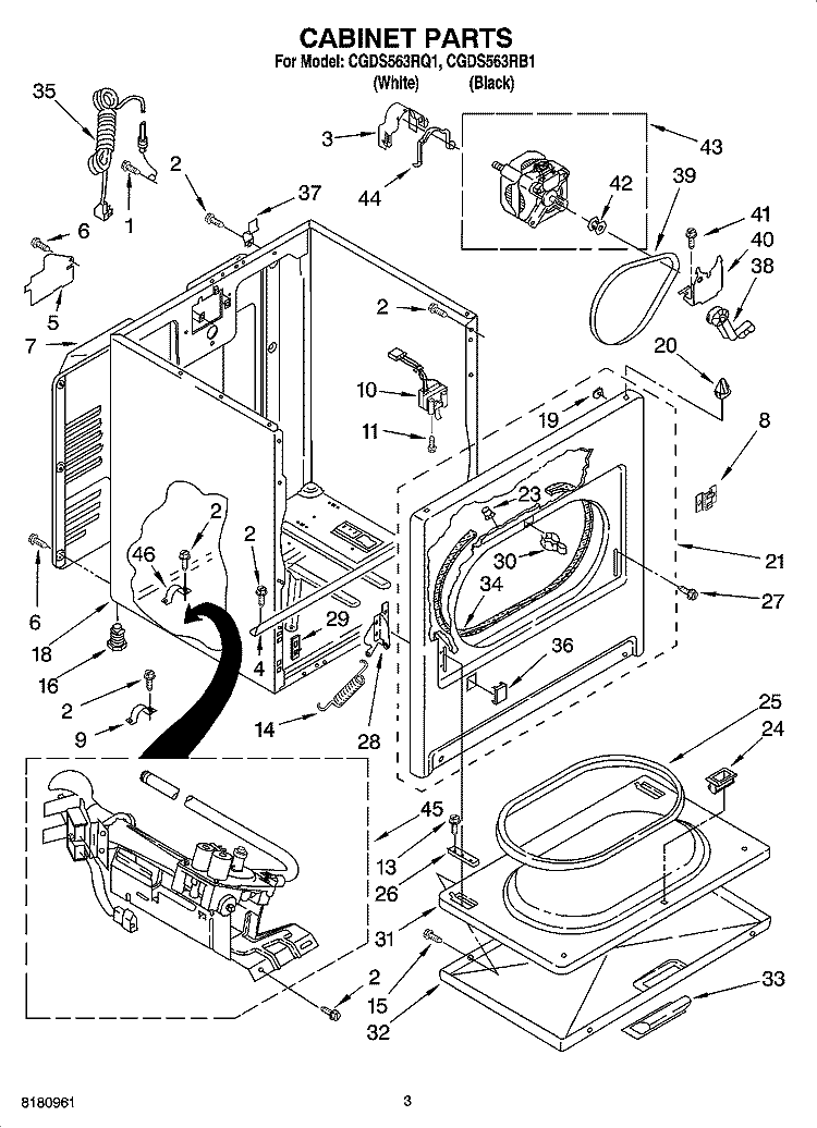 CABINET PARTS Diagram and Parts List for CGDS563RQ1  Crosley Dryer