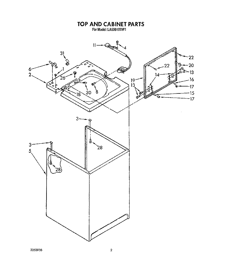 TOP AND CABINET, LIT/OPTIONAL Diagram and Parts List for LA5381XXG1  Whirlpool Washer