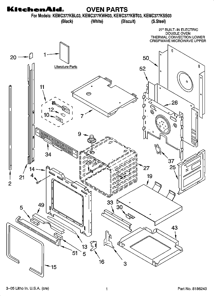 OVEN PARTS Diagram and Parts List for KEMC377KBL03  KitchenAid Microwave Oven Combo