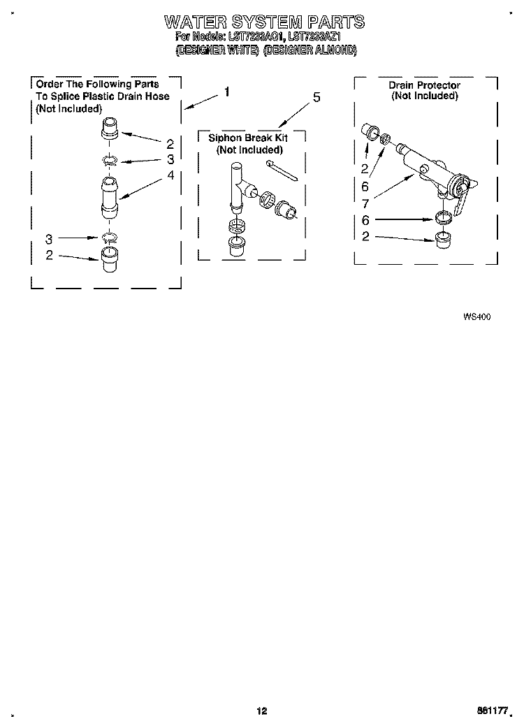WATER SYSTEM Diagram and Parts List for LST7233AZ1  Whirlpool Washer